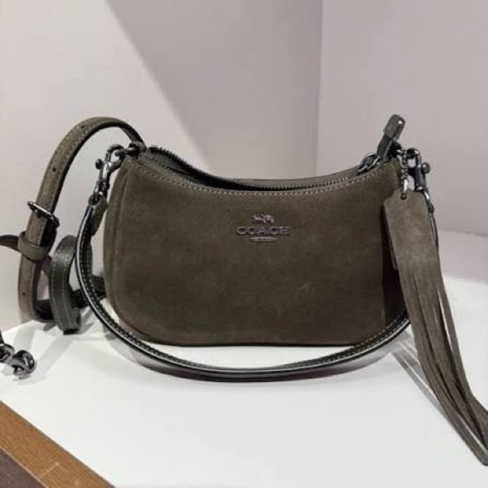 NEW Teri Coach Mini Crossbody Bag green suede with tags Authentic purse 👜 - Picture 6 of 9